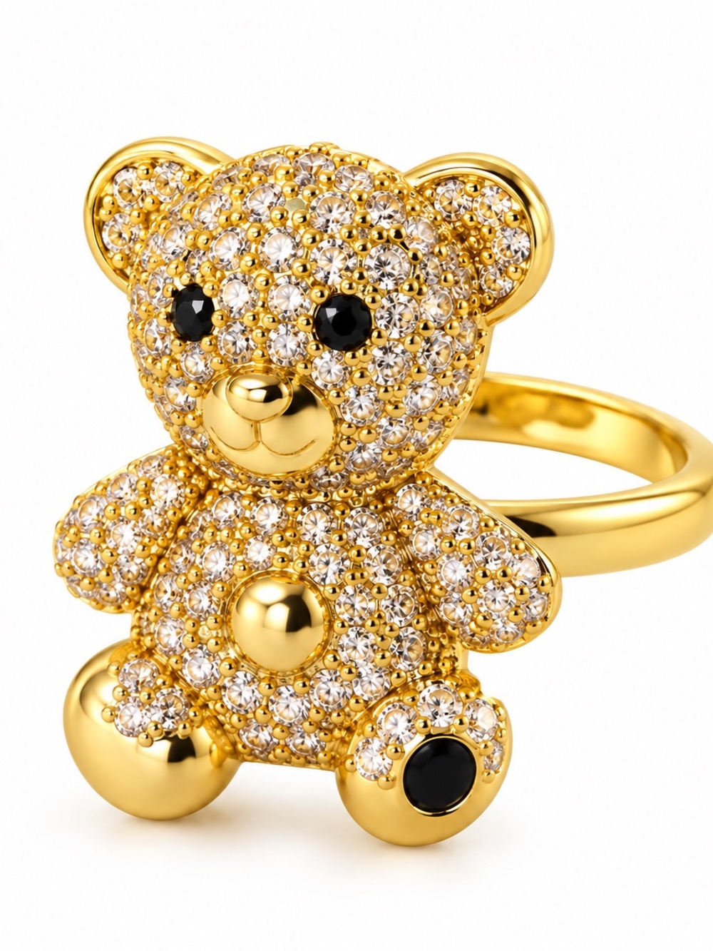Gold Teddy Bear Crystal Cocktail Ring - Women Jewelry